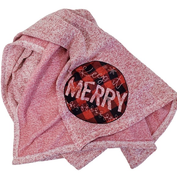 Soft "Keep it MERRY" Red and White Christmas Throw; Approx. 58" x 52" - Picture 1 of 4